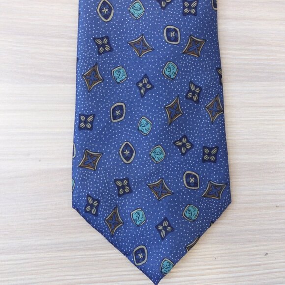 VINTAGE Jean Patou Neck Tie Men Blue Silk Parisian Gemstone Necktie Retro FRANCE - Picture 4 of 7